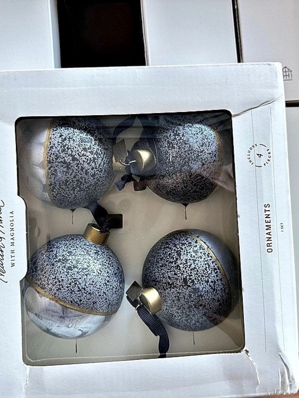 Hearth & Hand with Magnolia Christmas Ornaments Set of 4 Silver & Gold Ornaments